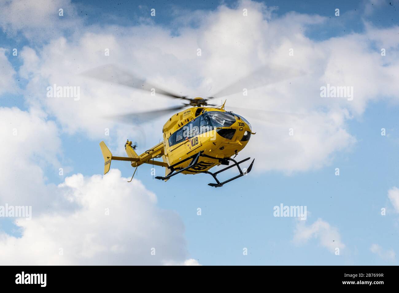 Ferrara, March 13, 2020. A rescue helicopter transports patients affected by coronavirus in Ferrara, Italy. Credit: Filippo Rubin / Alamy Live News Stock Photo