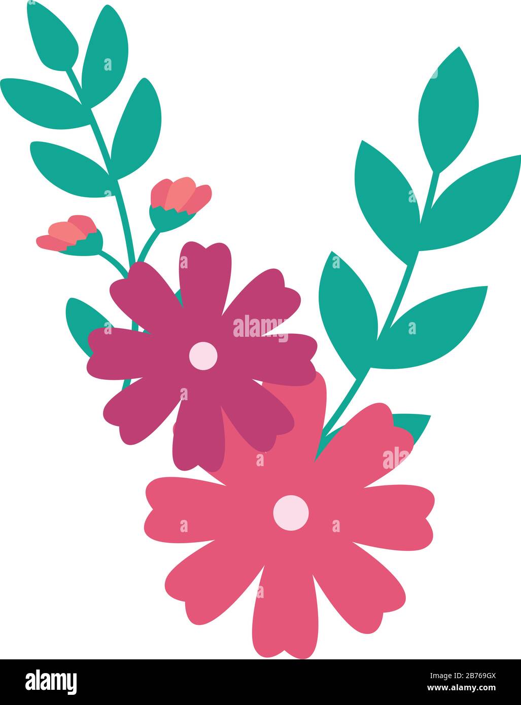 cute flowers pink with branches and leafs Stock Vector Image & Art - Alamy