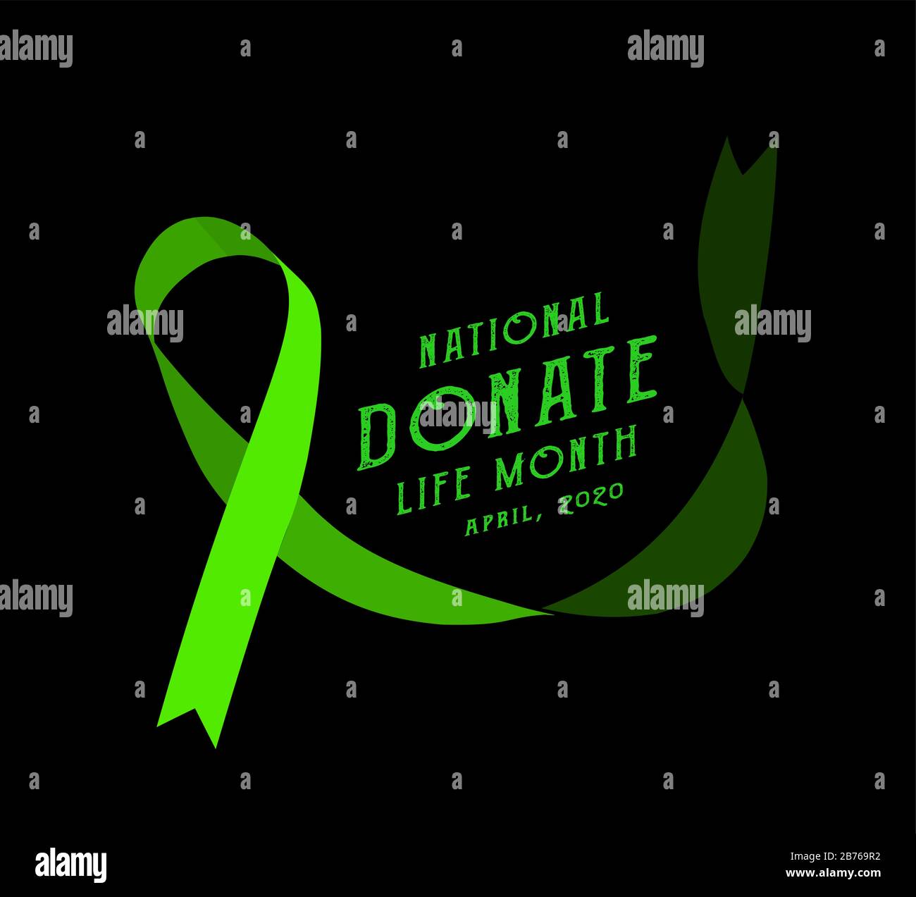 National donate life month. Vector illustration with green ribbon on black Stock Vector