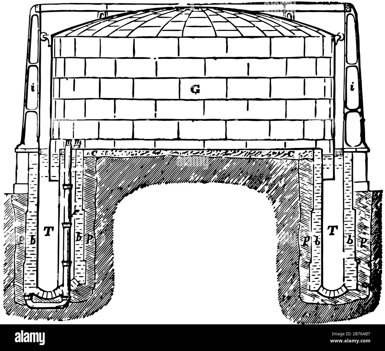 This illustration represents function of Gas holder, vintage line ...