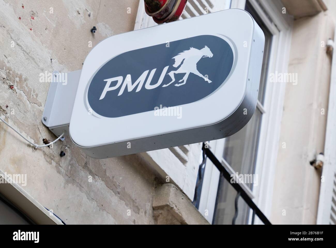 Bordeaux , Aquitaine / France - 02 02 2020 : PMU grey white logo sign store french shop horse race bet sport organisation Stock Photo