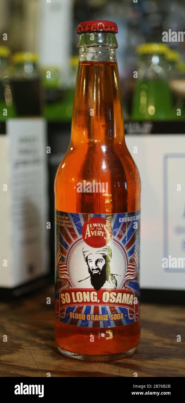 New Britain, CT, USA. 13th Mar, 2020. So Long Osama, a limited edition soda produced after the