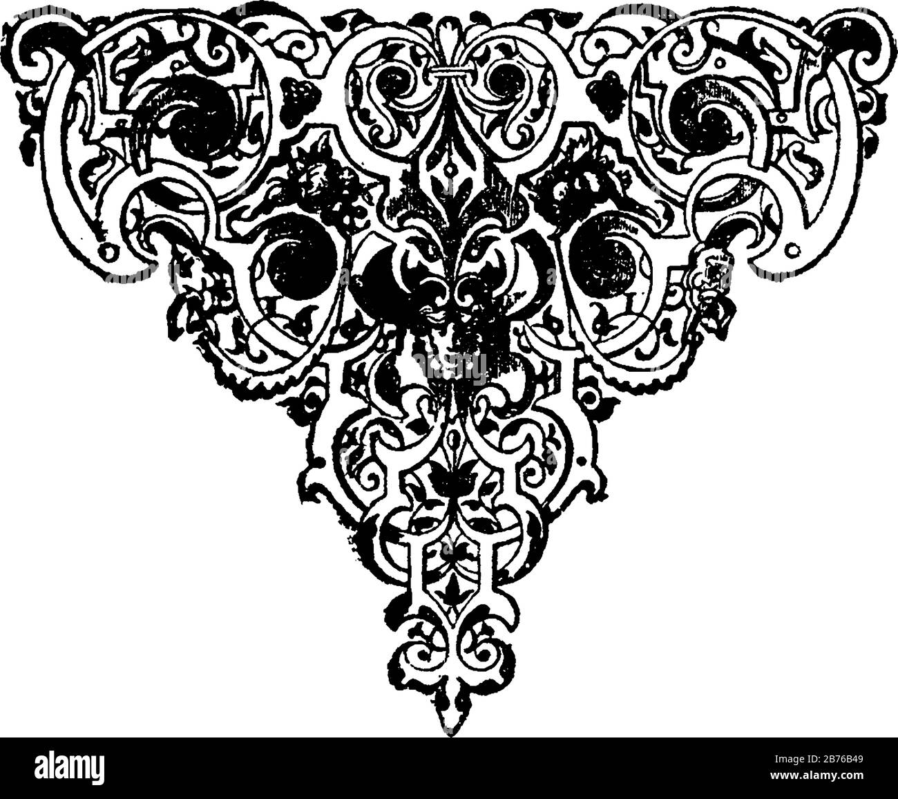 Tail-piece are ornaments in wood or metal placed in short pages, it as of a series of engravings, vintage line drawing or engraving. Stock Vector