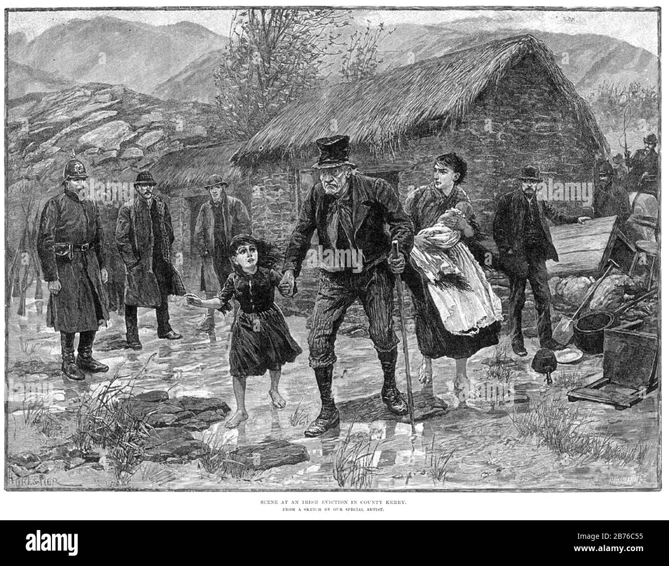 EVICTION IN COUNTRY KERRY, IRELAND, about 1880 Stock Photo