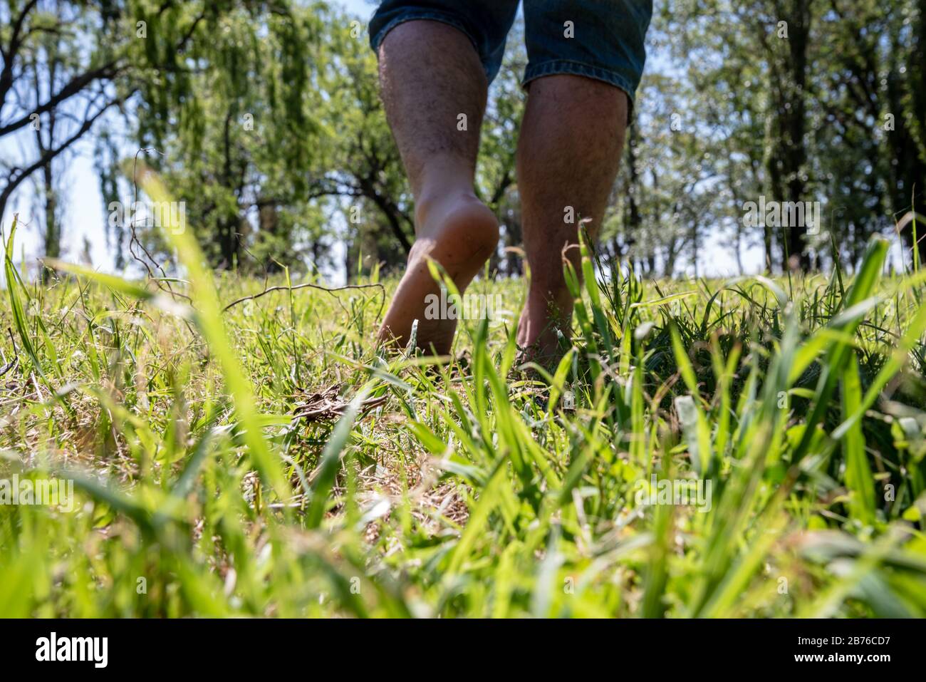 Woman alone walking barefoot grass hi-res stock photography and images ...