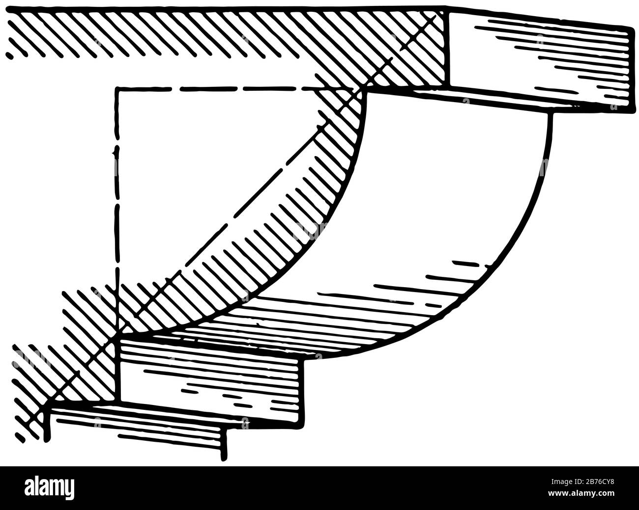 Ovolo, A roman moulding, composed of a quarter of a circle, an upper and lower fillet,  made apparent by referring to the figure, vintage line drawing Stock Vector
