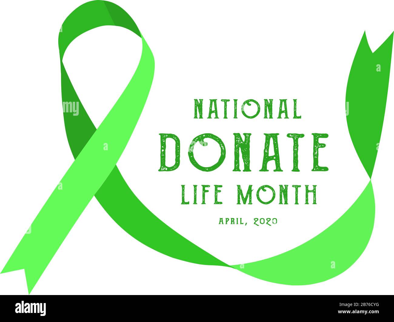 National donate life month. Vector illustration with green ribbon on light Stock Vector