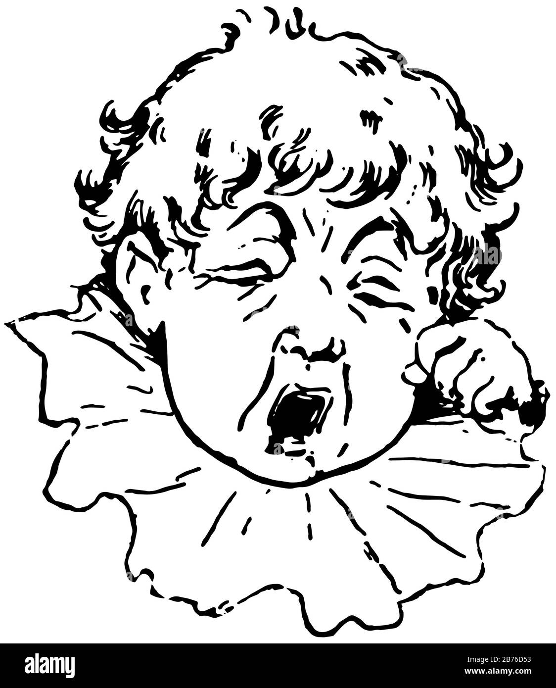 A little boy crying and wiping a tear, vintage line drawing or engraving illustration. Stock Vector