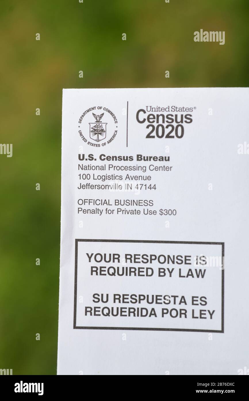 United States Census 2020 mailed notice Stock Photo