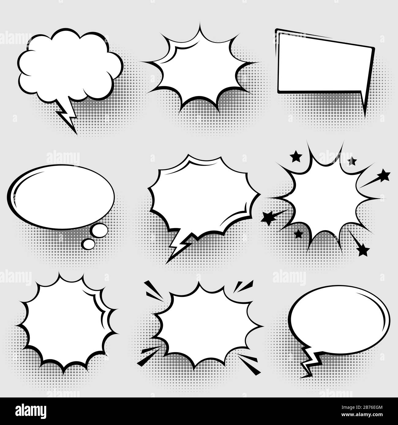Collection of empty comic speech bubbles with halftone shadows. Hand ...
