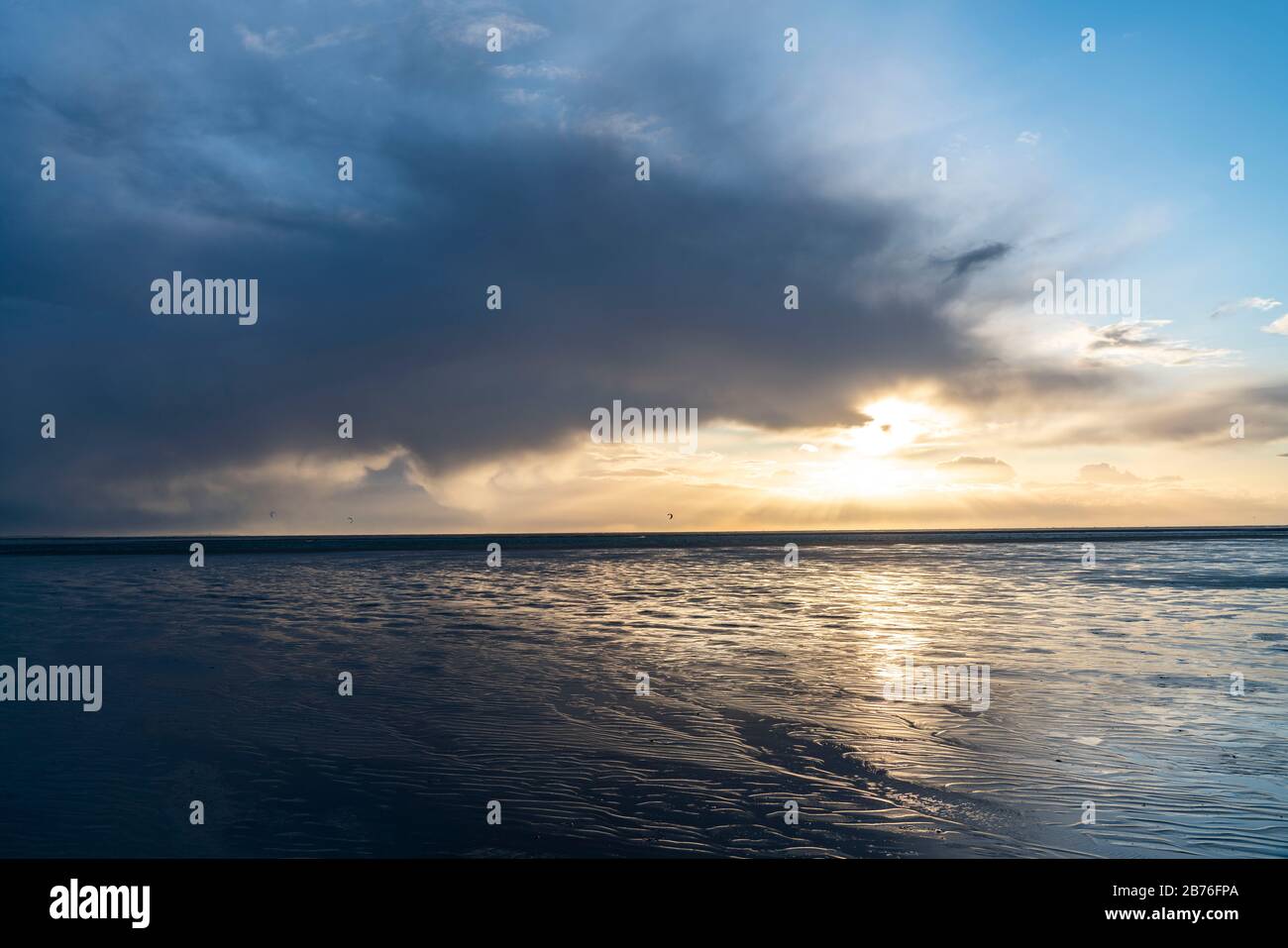 North Sea, weather, storm, sunset, North Sea island Borkum, Ostfriesland, Lower Saxony, Germany, Stock Photo