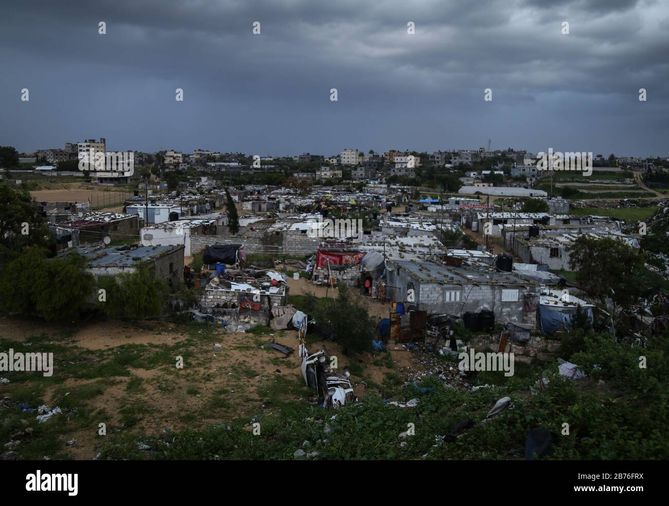 Gaza, Palestine. 13th Mar, 2020. General view of the poor neighbourhood of Khan Yunis refugee camp during a cold weather wave. Credit: Yousef Masoud/SOPA Images/ZUMA Wire/Alamy Live News Stock Photo