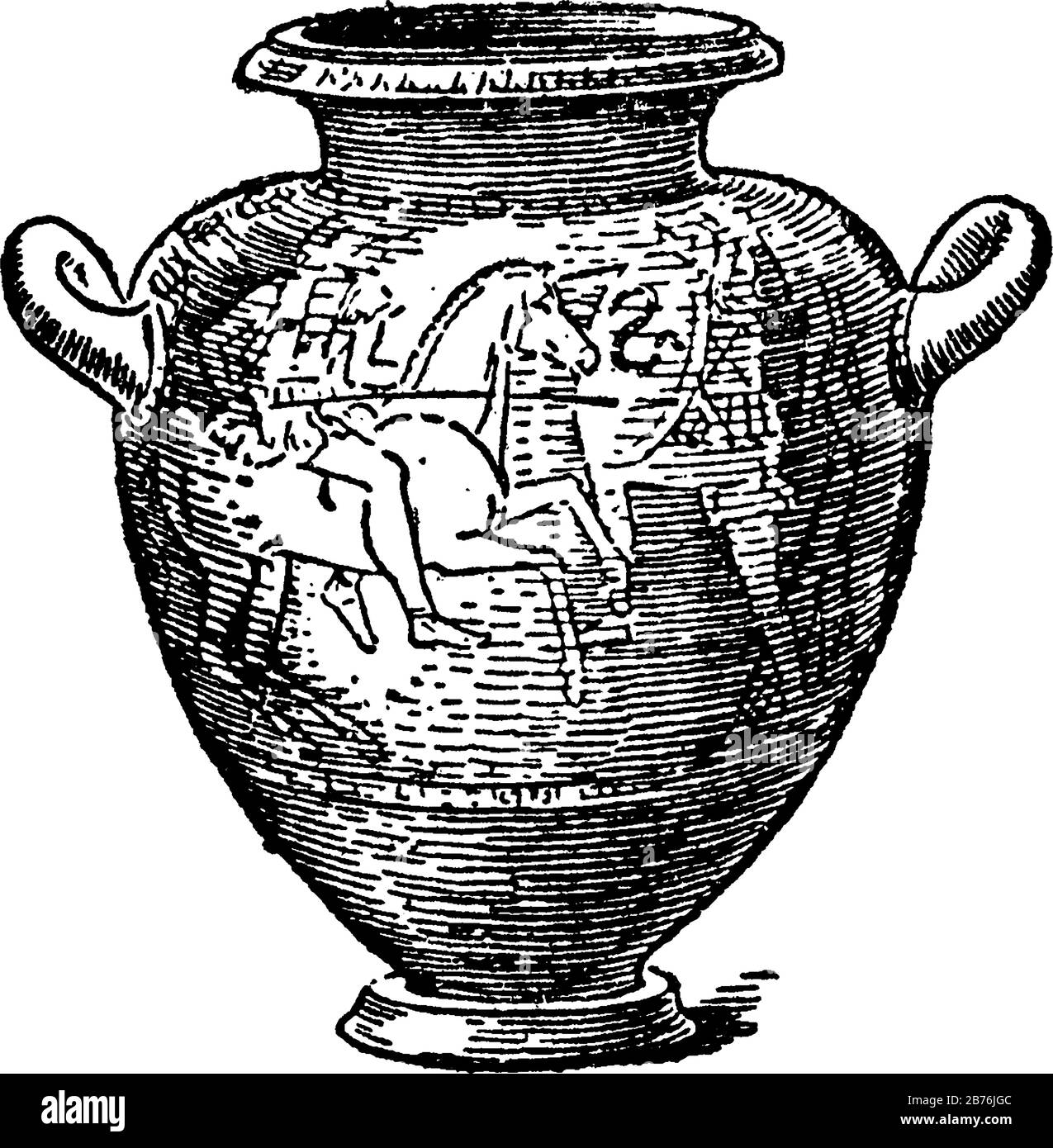 Stamnos is a Wine jar, it is a Greek Vases, vintage line drawing or engraving. Stock Vector