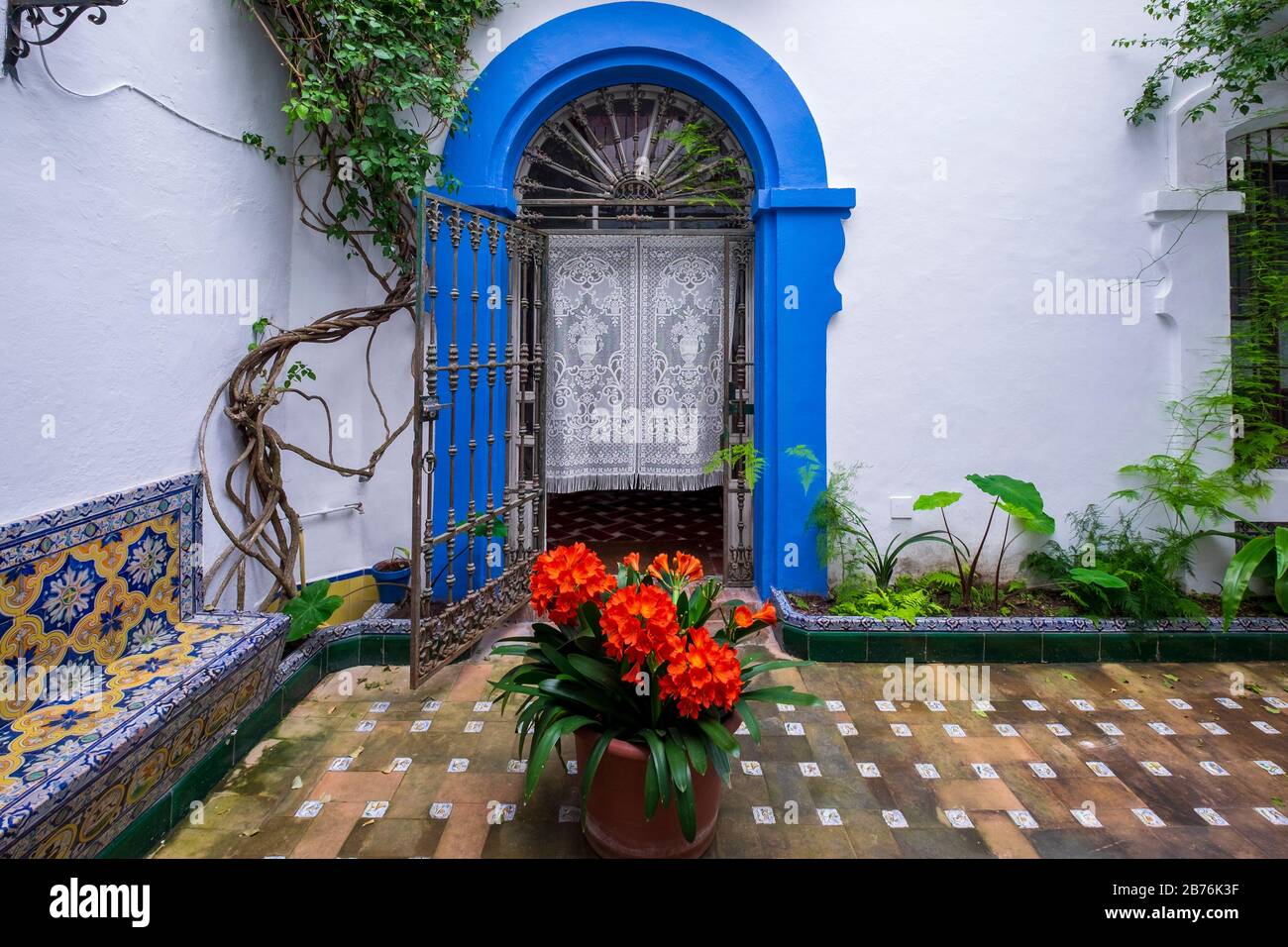 Patio of a sevillian traditional house. Sevilla, Spain Stock Photo Alamy