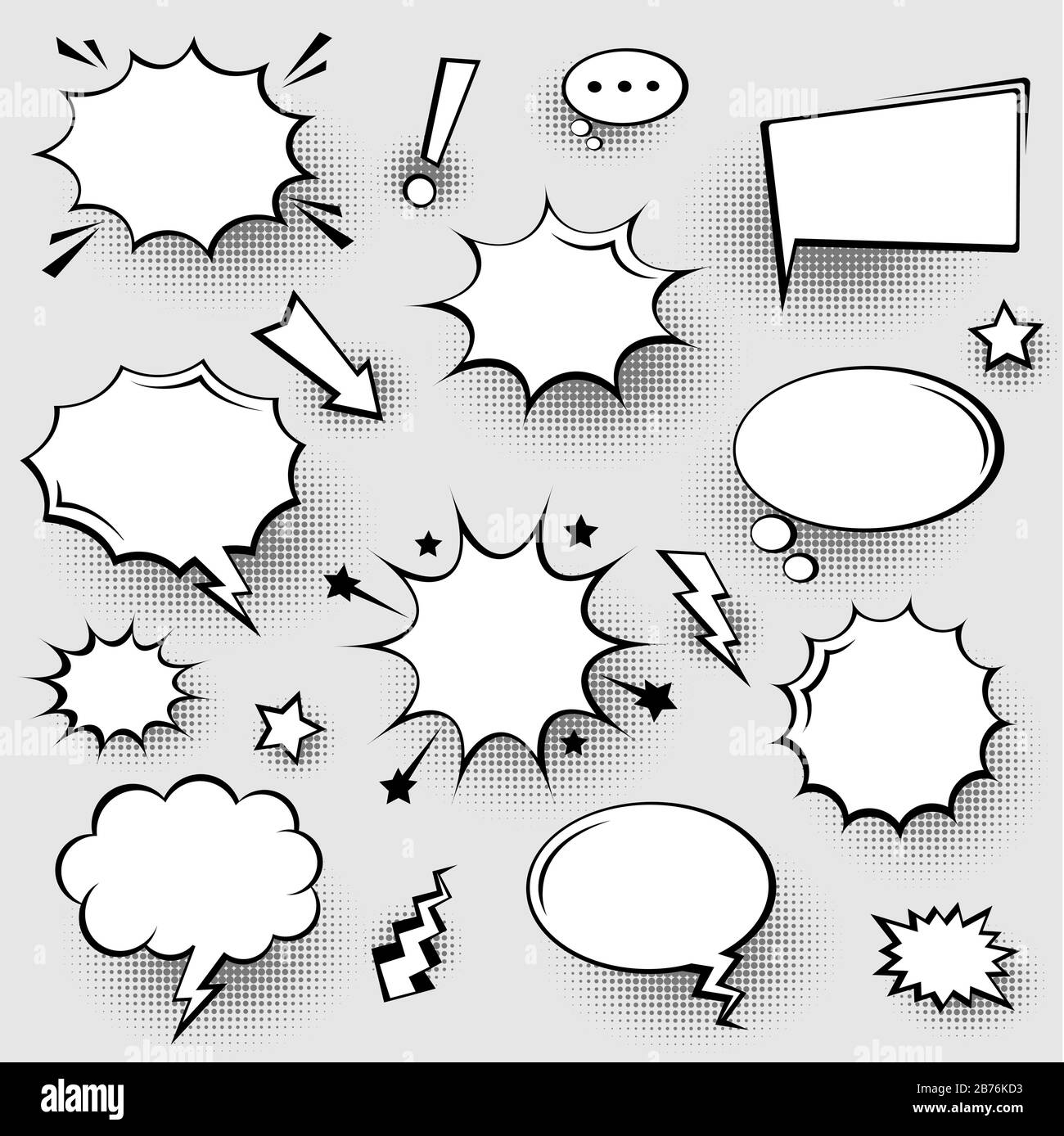 Collection of empty comic speech bubbles with halftone shadows. Hand ...