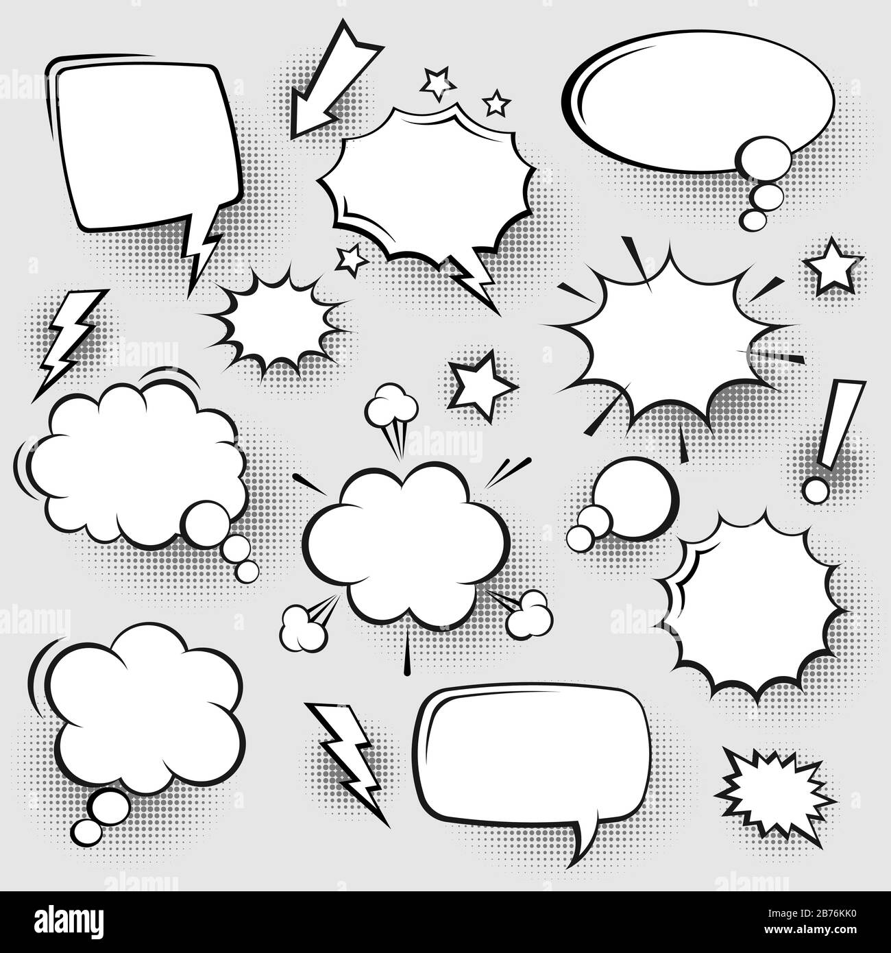 Collection of empty comic speech bubbles with halftone shadows. Hand ...