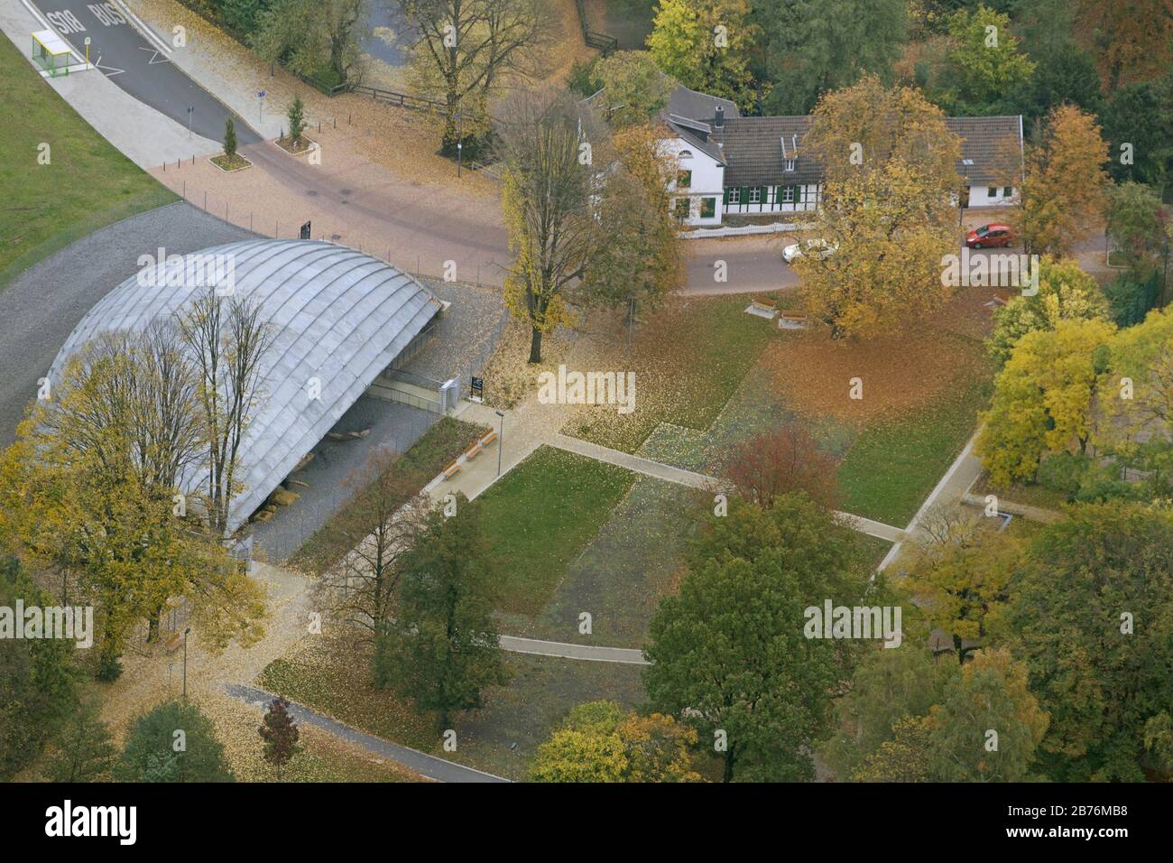 , roof over the arceological excavations at St. Antony-Huette, 26.10.2012, aerial view, Germany, North Rhine-Westphalia, Ruhr Area, Oberhausen Stock Photo