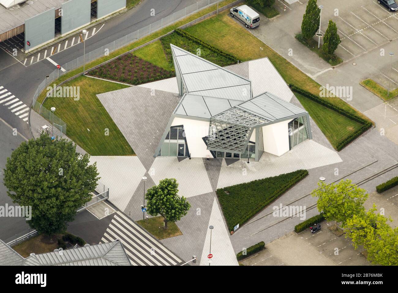 , prototype of the Libeskind Villa of the company Rheinzink in Datteln, 02.09.2012, aerial view, Germany, North Rhine-Westphalia, Ruhr Area, Datteln Stock Photo