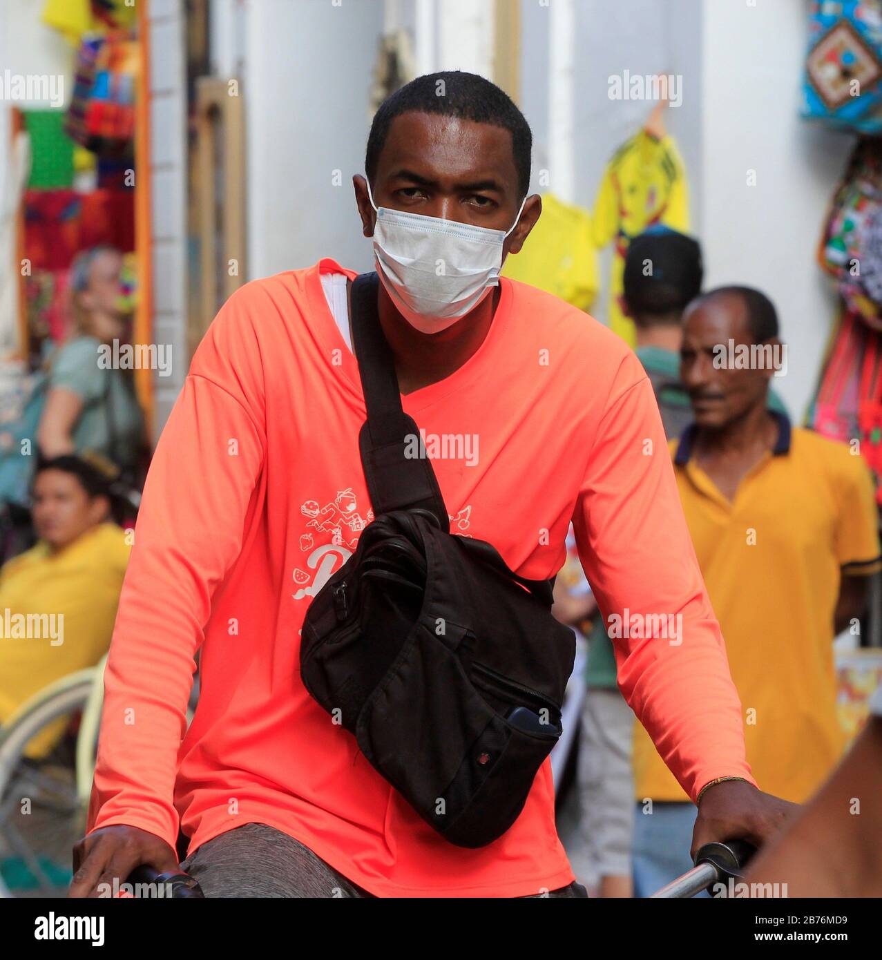 Cartagena Colombia 13th Mar 2020 A Man Uses A Face Mask As A Measure Against The Coronavirus In Cartagena Colombia 13 March 2020 The World Health Organization Designated The Face Mask As