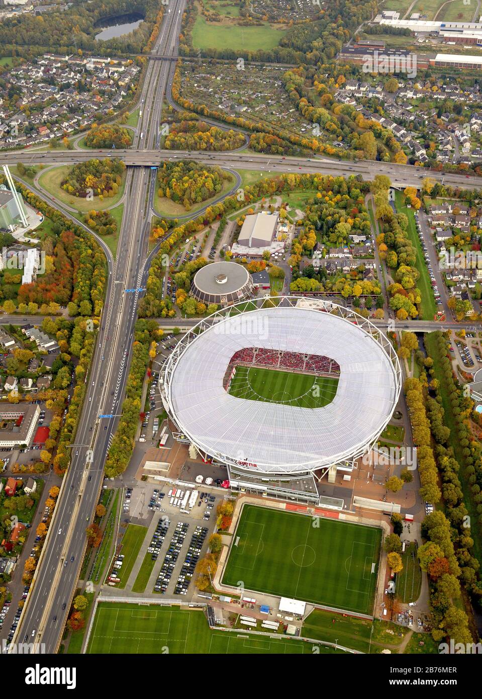 , Stadium Bay Arena in Leverkusen in North Rhine-Westphalia, match between Bayer 04 Leverkusen und FSC Mainz, 20.10.2012, aerial view, Germany, North Rhine-Westphalia, Leverkusen Stock Photo