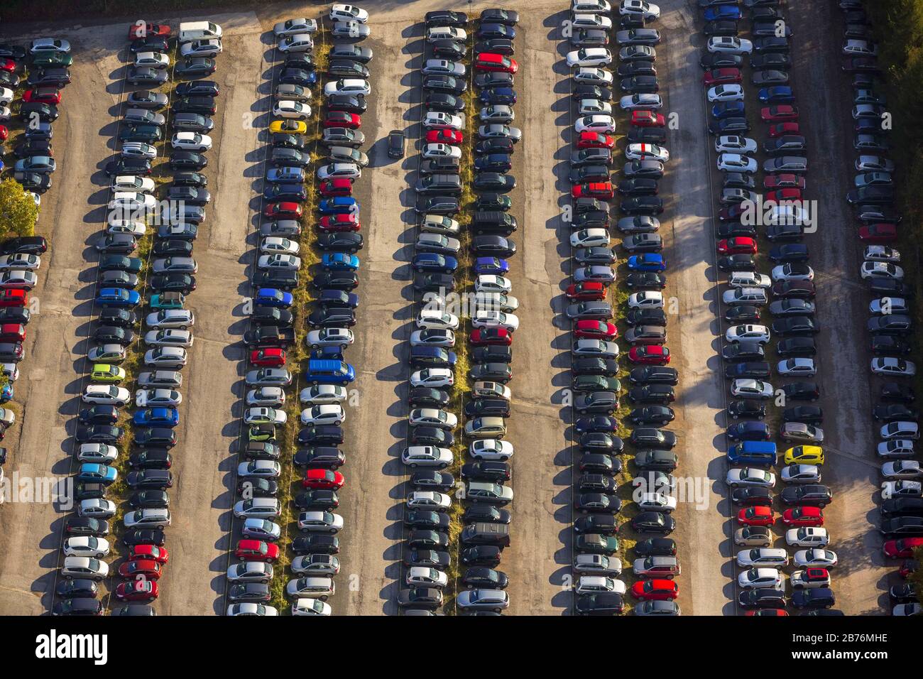 , staff parking lot of DORMA Germany, 28.10.2014, aerial view, Germany, North Rhine-Westphalia, Ruhr Area, Ennepetal Stock Photo