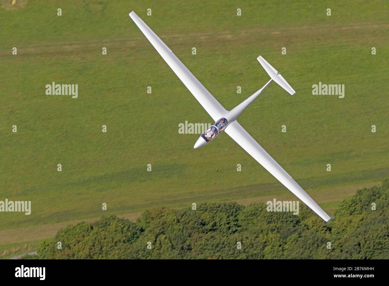 , flying glider over the airfield Hamm-Lippewiesen, 02.09.2012, aerial view, Germany, North Rhine-Westphalia, Ruhr Area, Hamm Stock Photo