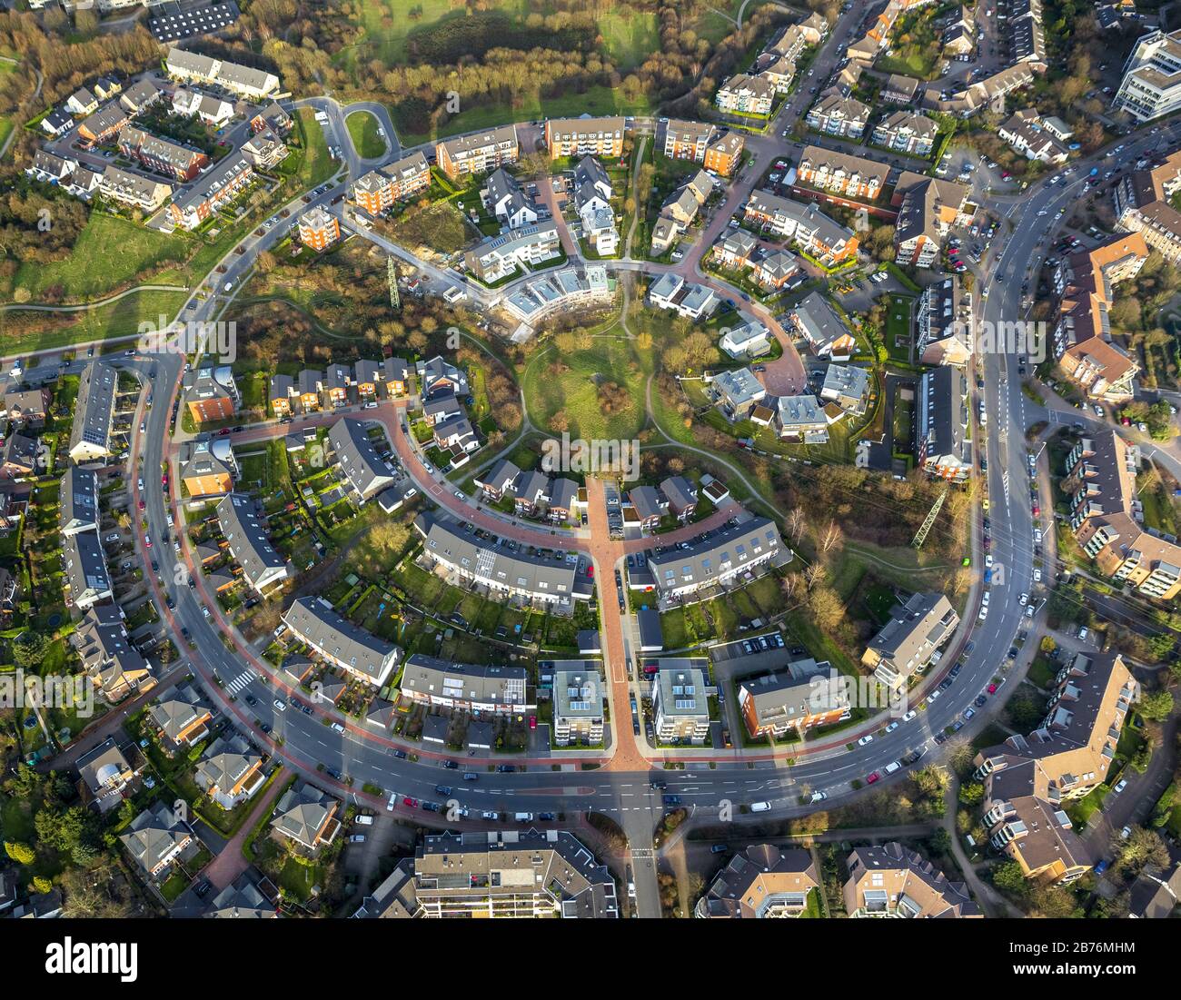 , Residential area in Saarn with concentric development in Muelheim, 24.02.2014, aerial view, Germany, North Rhine-Westphalia, Ruhr Area, Muelheim/Ruhr Stock Photo