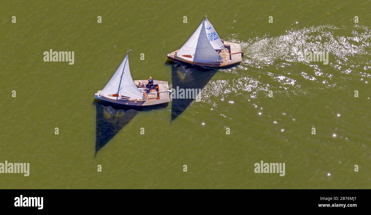 , sailboats on lake Duemmer, 01.08.2012, aerial view, Germany, Lower Saxony Stock Photo