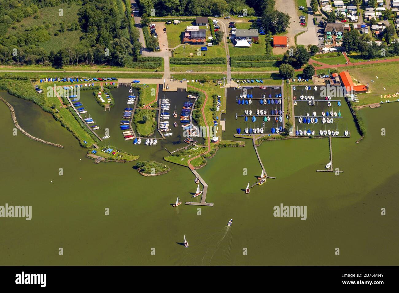 , jetty at Huede at lake Duemmer, 01.08.2012, aerial view, Germany, Lower Saxony, Huede Stock Photo