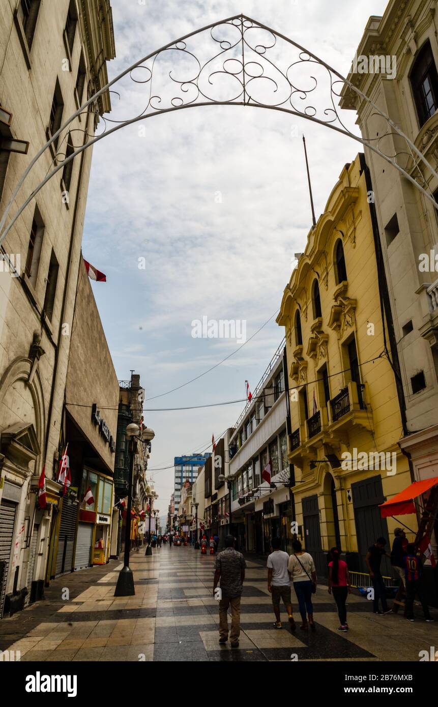 Lima, Peru - January 15, 2017: Daily image of passers-by strolling through the streets of Downtown Lima, in the metropolitan area of Lima, Peru Stock Photo