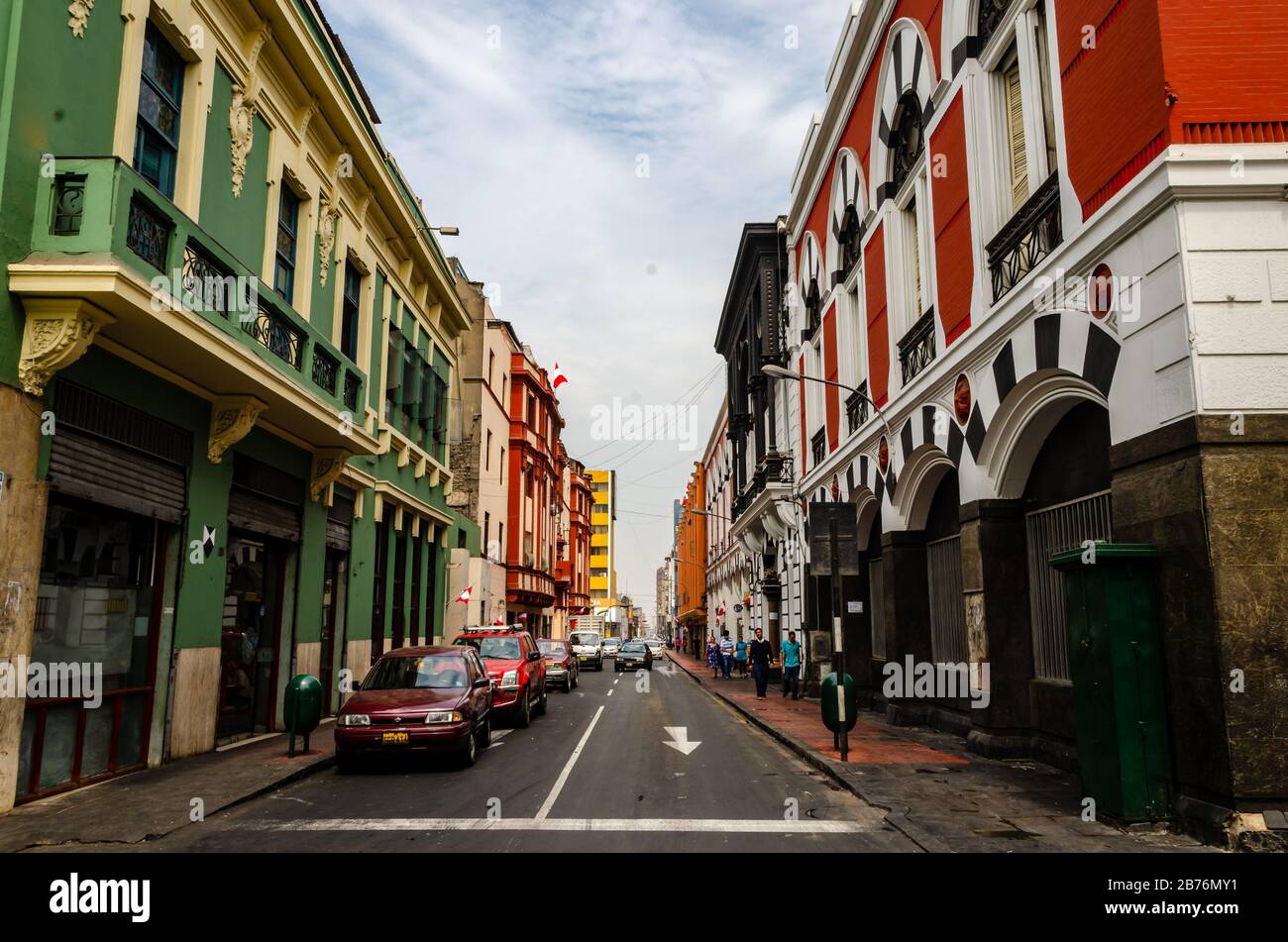 Lima, Peru - January 15, 2017: Daily image of passers-by strolling through the streets of Downtown Lima, in the metropolitan area of Lima, Peru Stock Photo