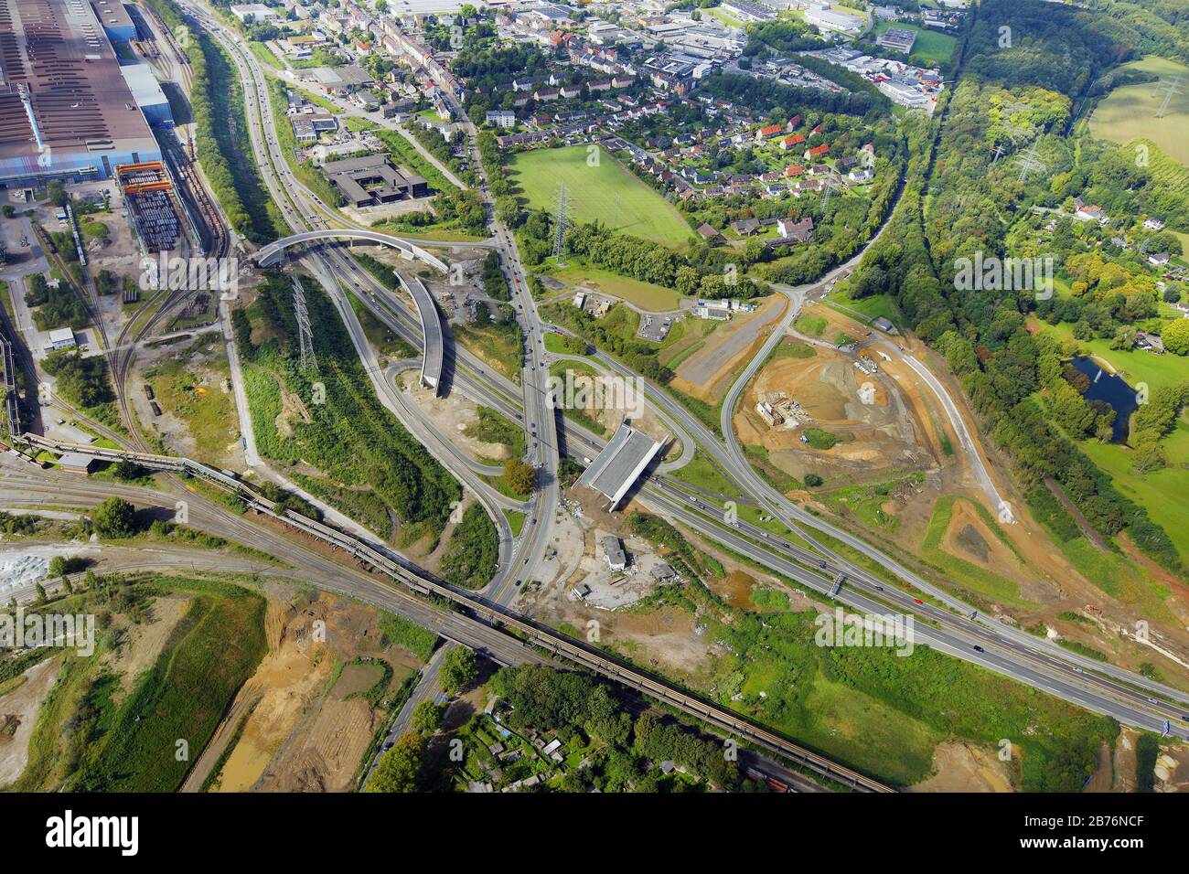 construction site of the autobahn 40 / A 448 in Bochum-Stahlhausen, 29.08.2008, aerial view, Germany, North Rhine-Westphalia, Ruhr Area, Bochum Stock Photo