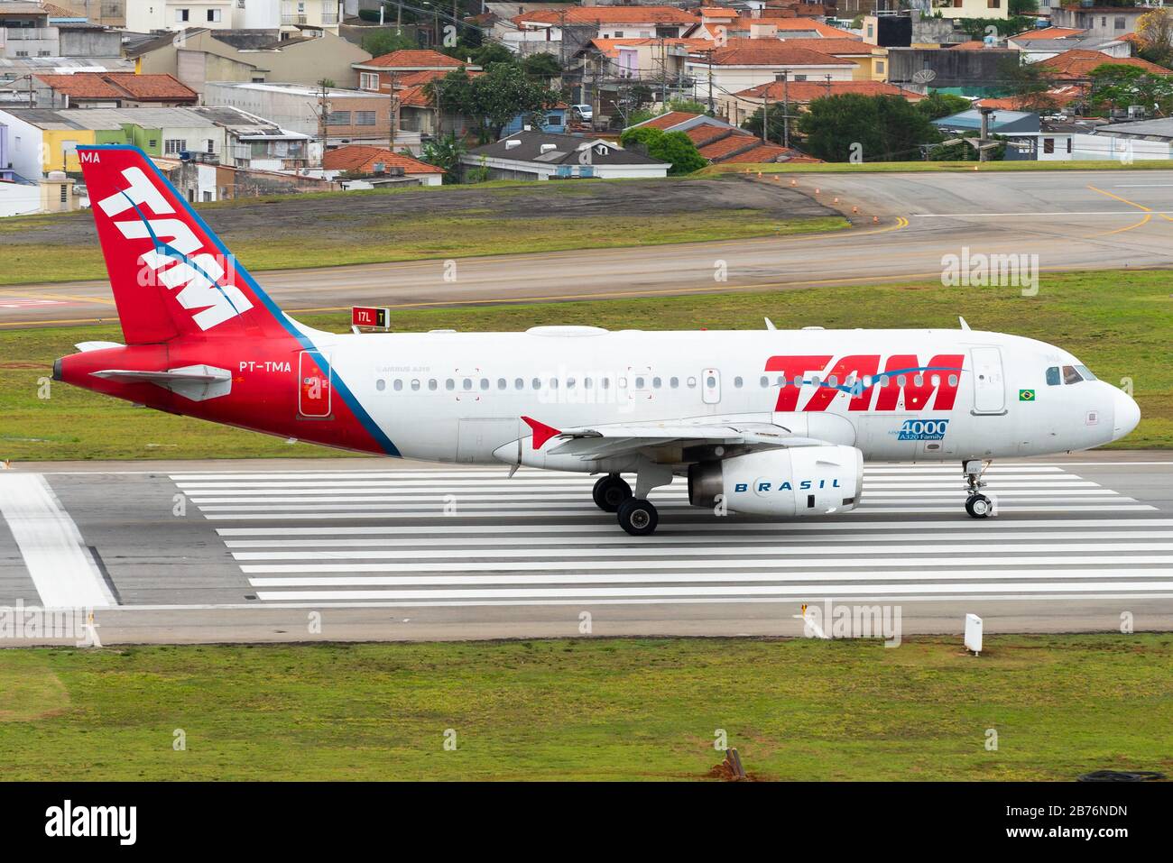 LATAM Airlines Airbus A319 wearing TAM Airlines old livery at Congonhas Airport in Sao Paulo, Brazil. Aircraft PT-TMA A320 family aircraft 4000th. Stock Photo