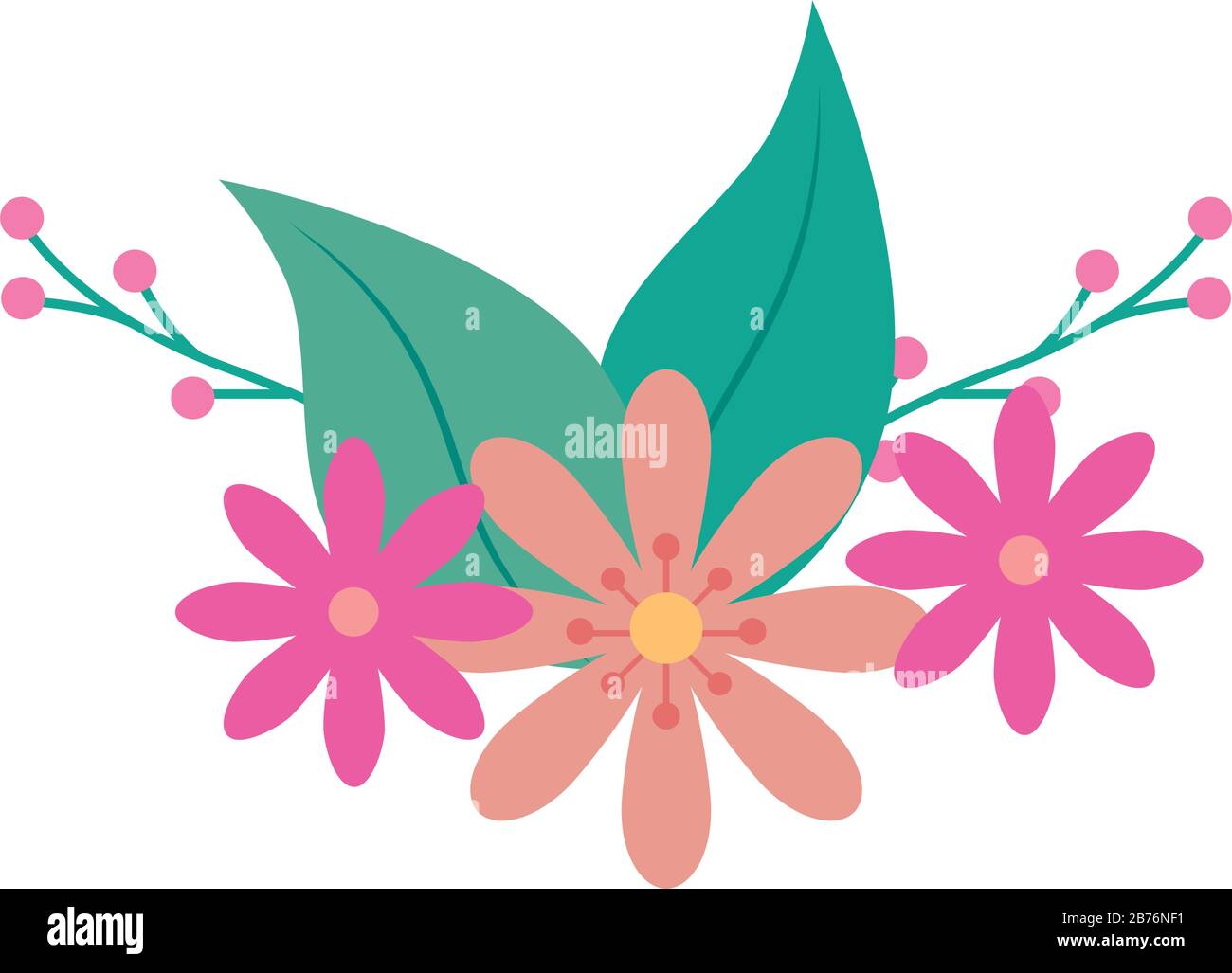 cute flowers pink color with leafs Stock Vector Image & Art - Alamy