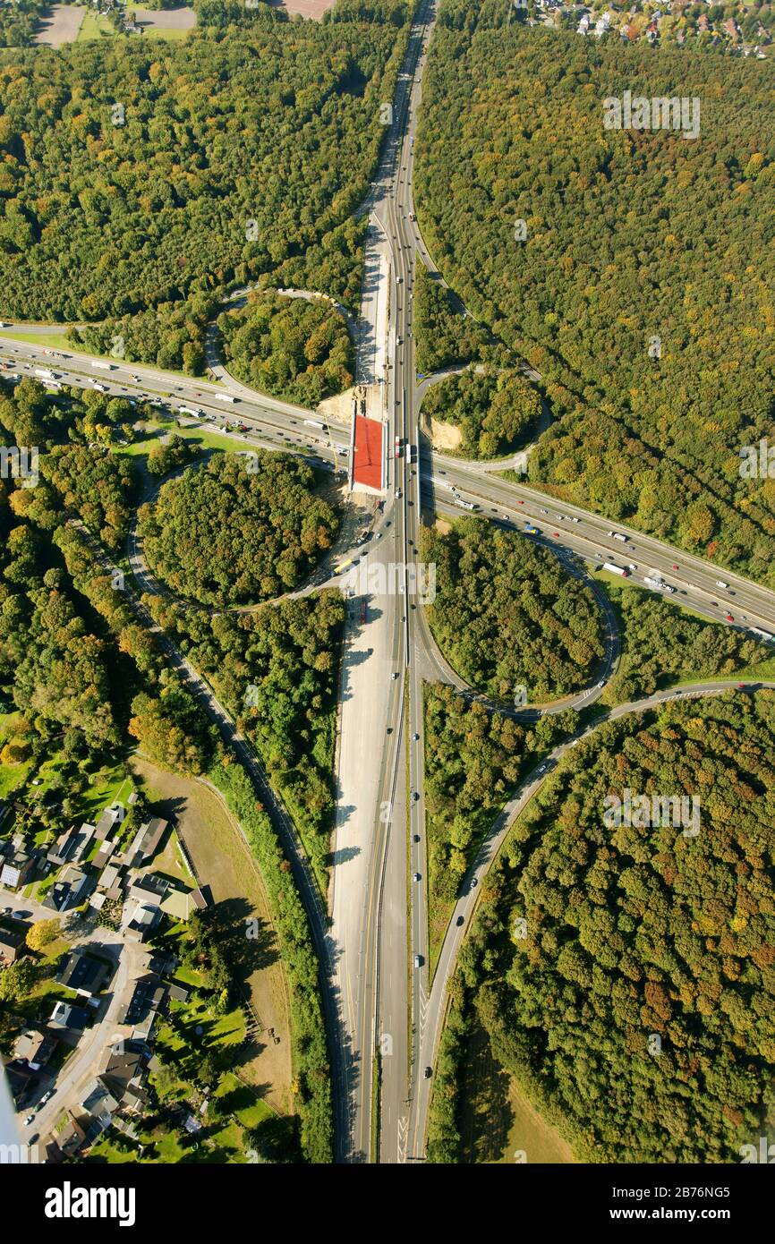 , Construction junction Oberhausen of Motorways A3, A2, A516, 11.10.2012, aerial view, Germany, North Rhine-Westphalia, Ruhr Area, Oberhausen Stock Photo
