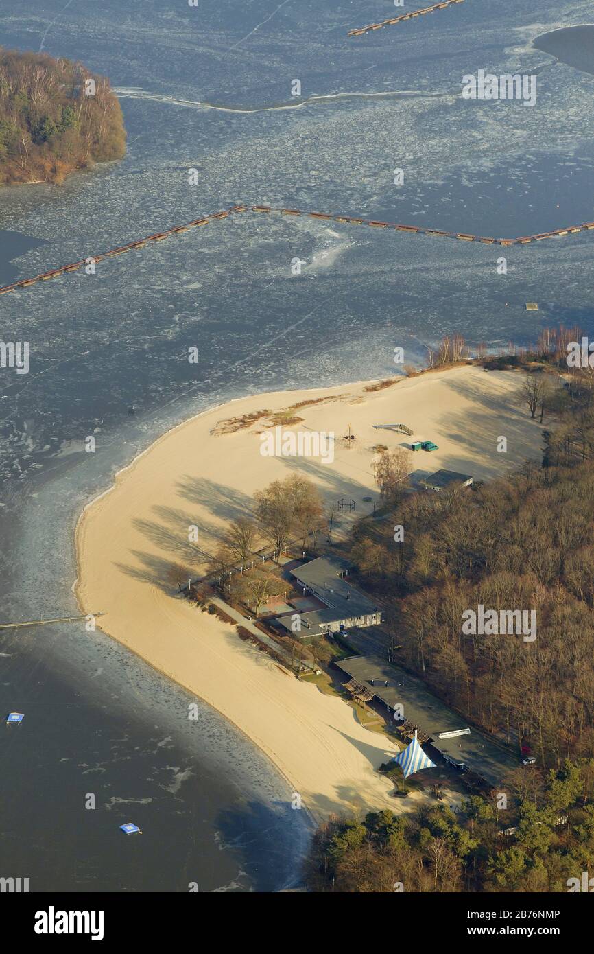 , Seebad Haltern in Haltern am See at storage lake Halterner Stausee in Winter, 08.02.2012, aerial view, Germany, North Rhine-Westphalia, Haltern am See Stock Photo