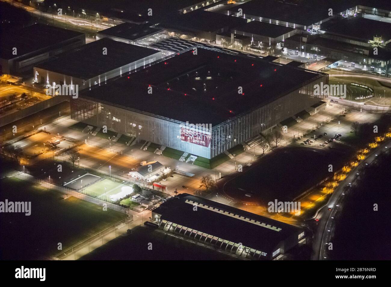 , Esprit arena in Dusseldorf at night, 13.12.2012, aerial view, Germany, North Rhine-Westphalia, Lower Rhine, Dusseldorf Stock Photo