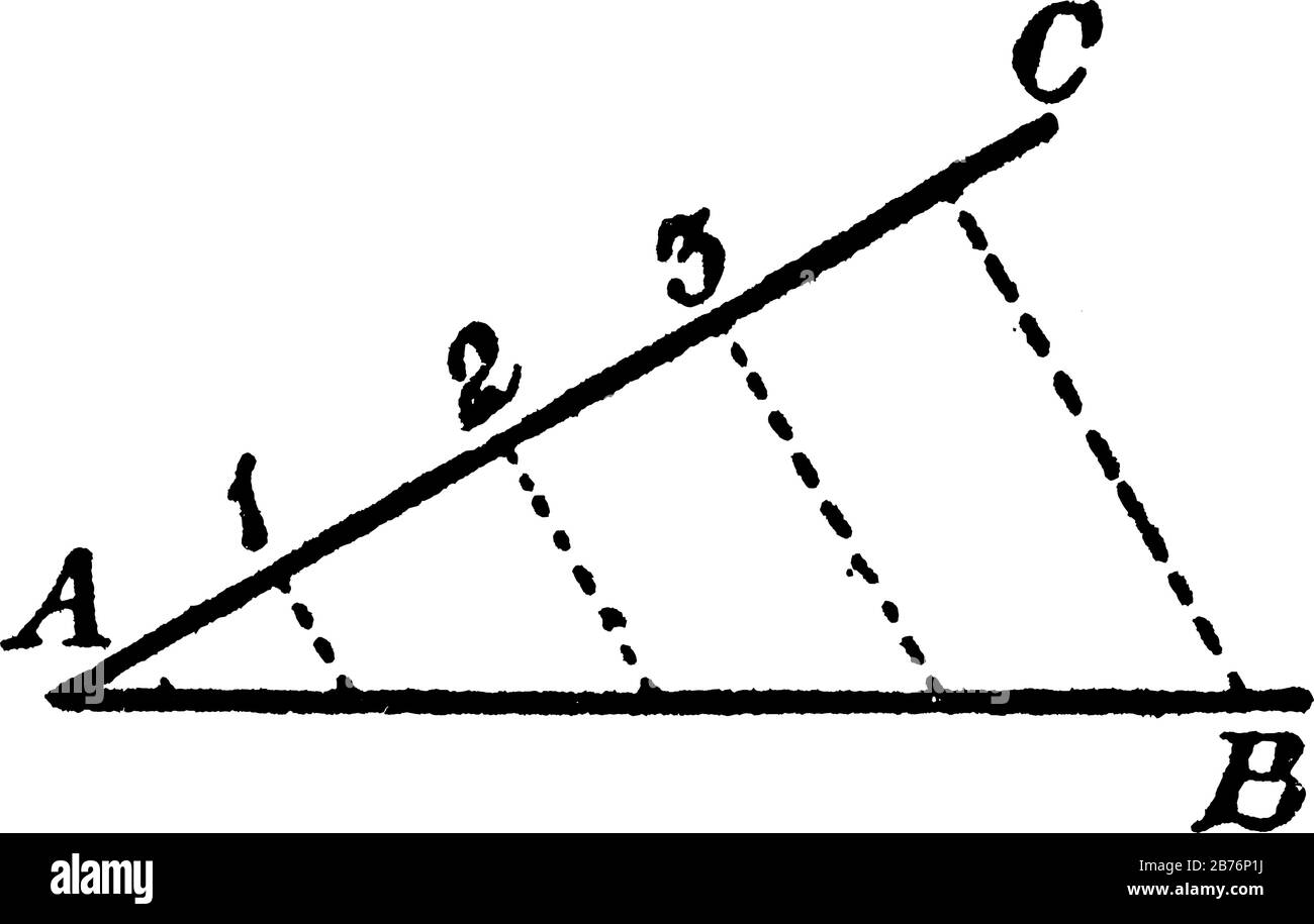 The construction used to divide the line AB in the same proportion of parts as AC. Join C and B, and through 1, 2, and 3 draw lines parallel with CB, Stock Vector