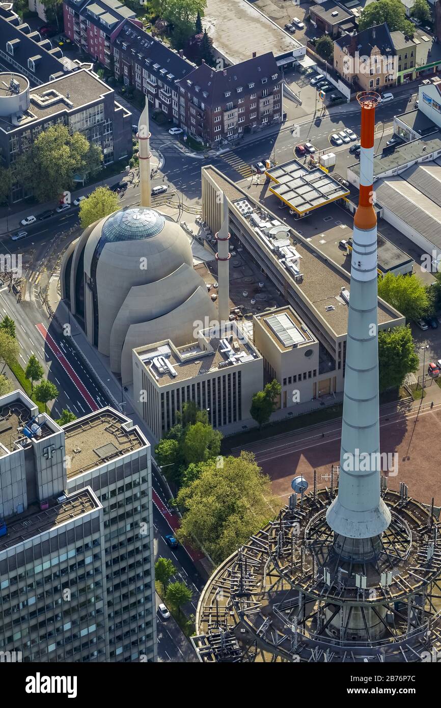 , DITIB central mosque in Cologne, 05.05.2013, aerial view, Germany, North Rhine-Westphalia, Cologne Stock Photo