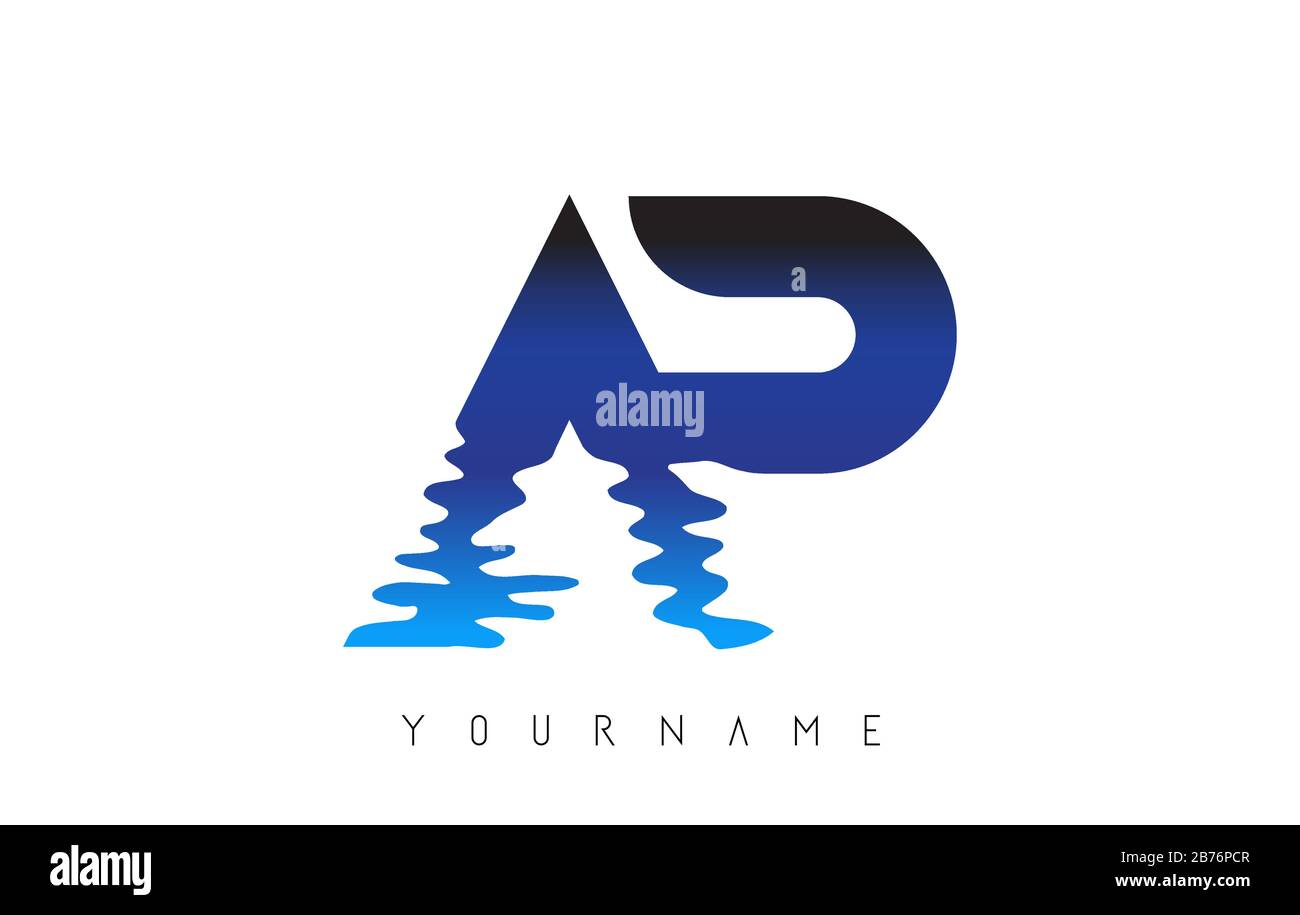 AP A P Letter Logo Design with Water Effect and Deep Blue Gradient ...
