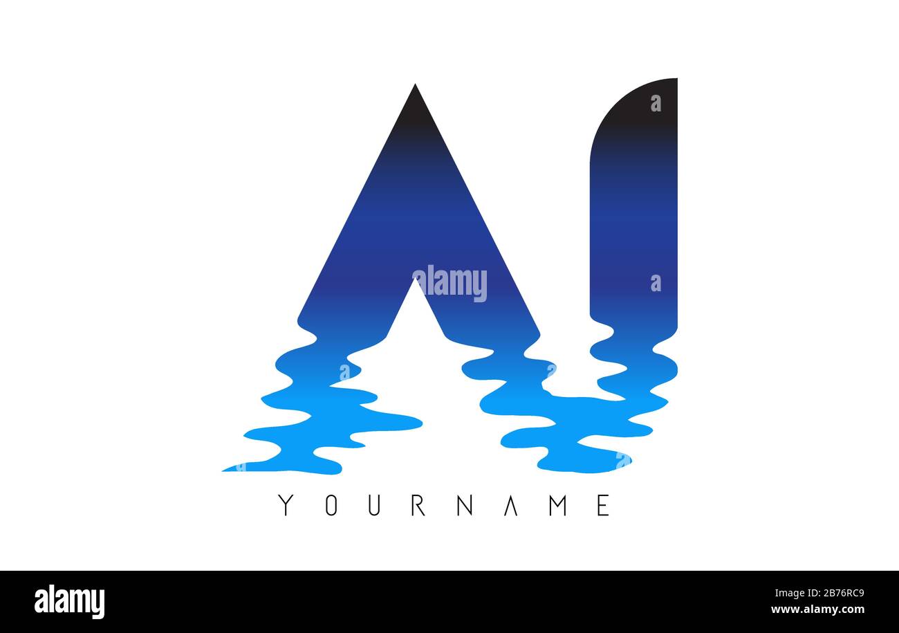 AJ A J Letter Logo Design with Water Effect and Deep Blue Gradient Vector Illustration. Stock Vector