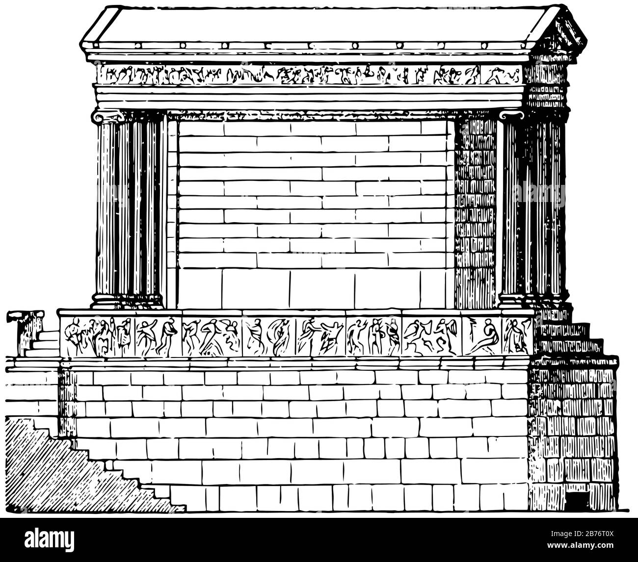 Temple of Nike Apteros, The first public monuments, under the auspices of  Cimon, a lover and patron of the arts, vintage line drawing or engraving  ill Stock Vector Image & Art -