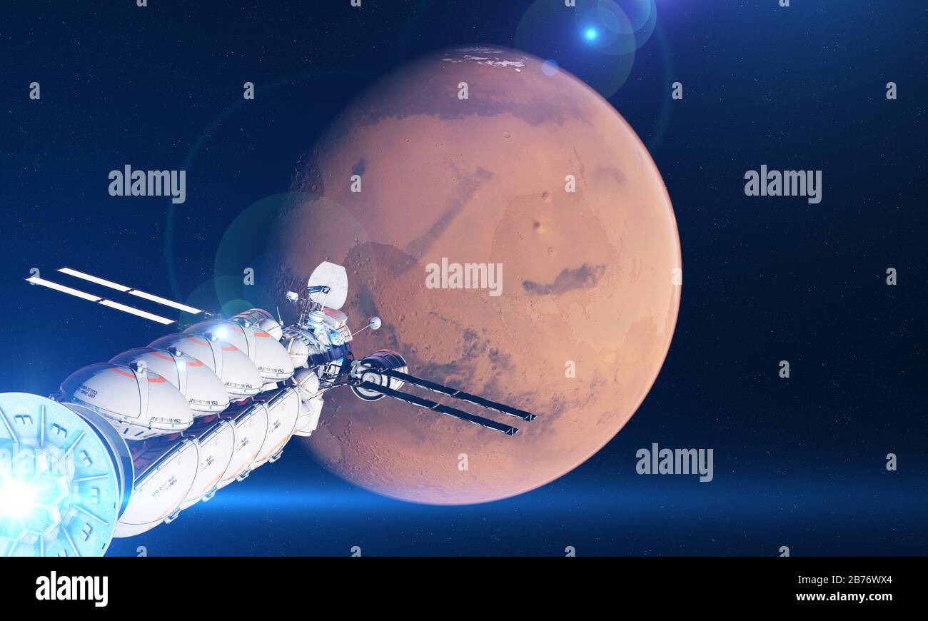 Spaceship traveling to Mars, computer illustration. Stock Photo