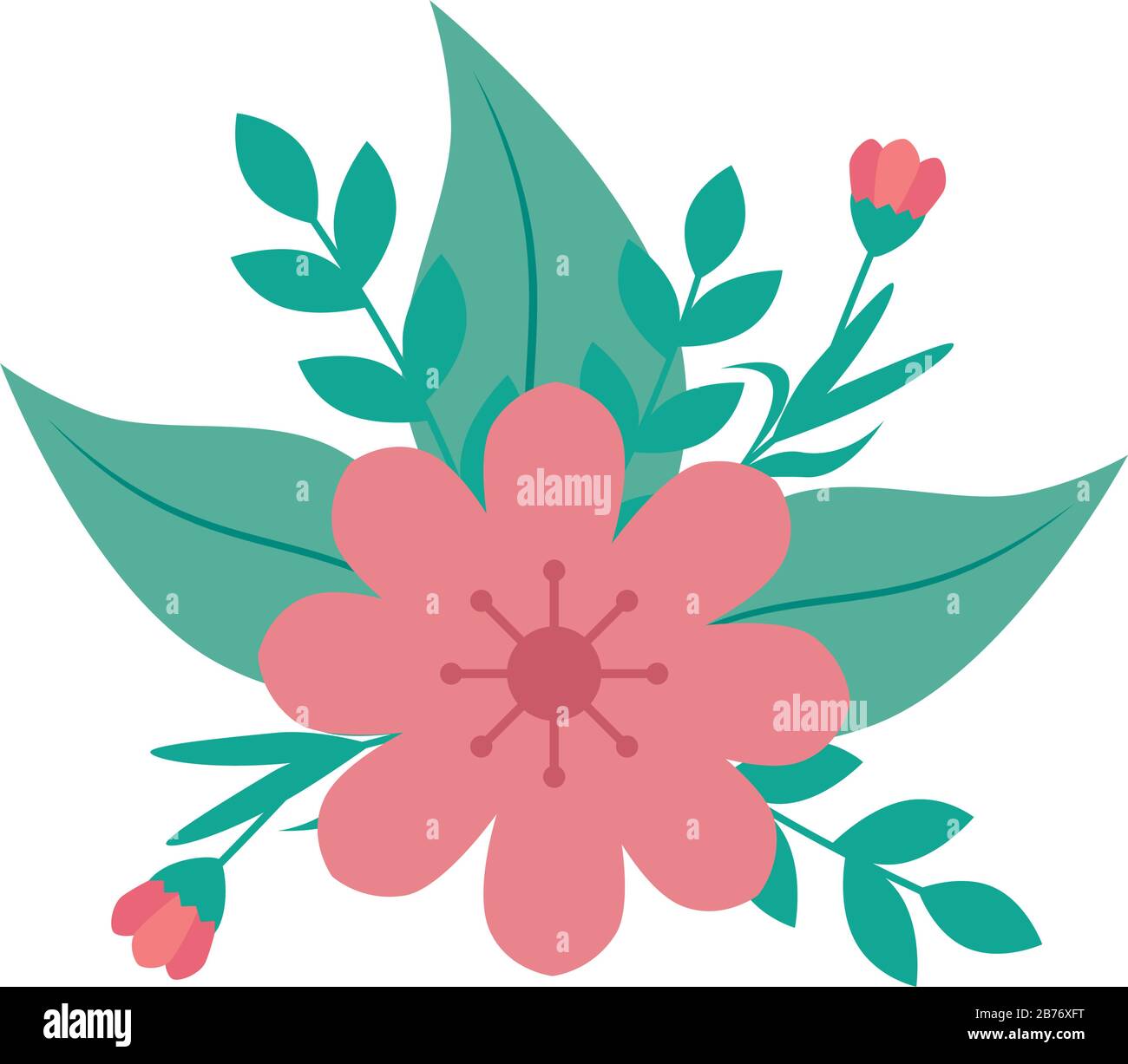 cute flower pink color with leafs Stock Vector Image & Art - Alamy