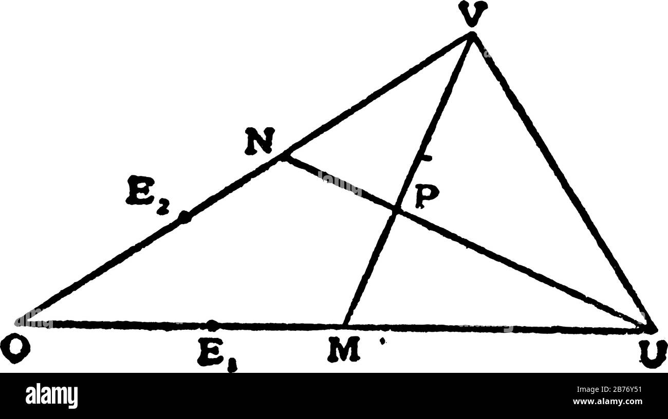 Illustration of Dedekind axiom, property 3, with points on a line into two non-empty sets, vintage line drawing or engraving illustration. Stock Vector