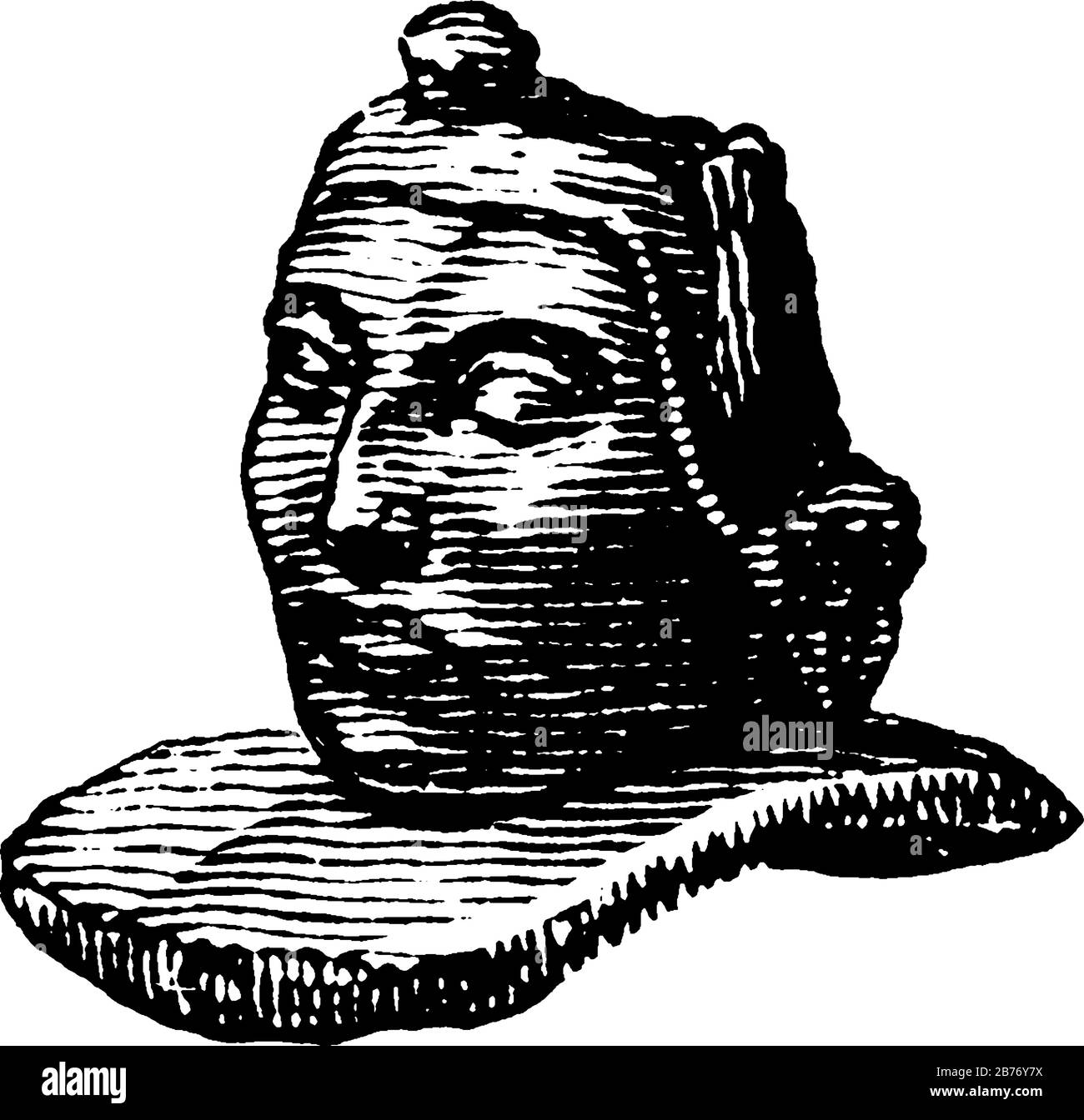 A stone pipe bowl depicting a face made by Native Americans. A man's face made by stone pipe bowl in three images, vintage line drawing or engraving Stock Vector