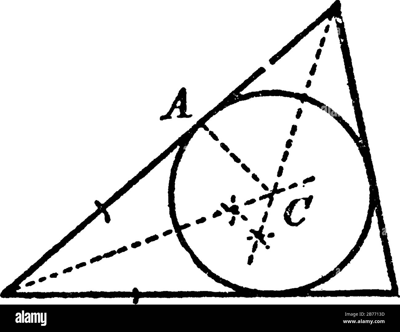 An illustration showing how to construct a center and radius of a