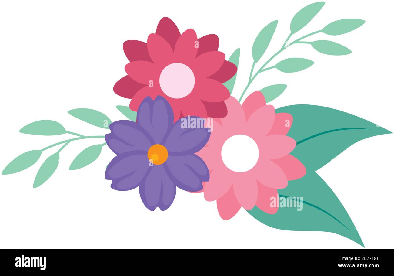 cute flowers with branches and leafs Stock Vector Image & Art - Alamy