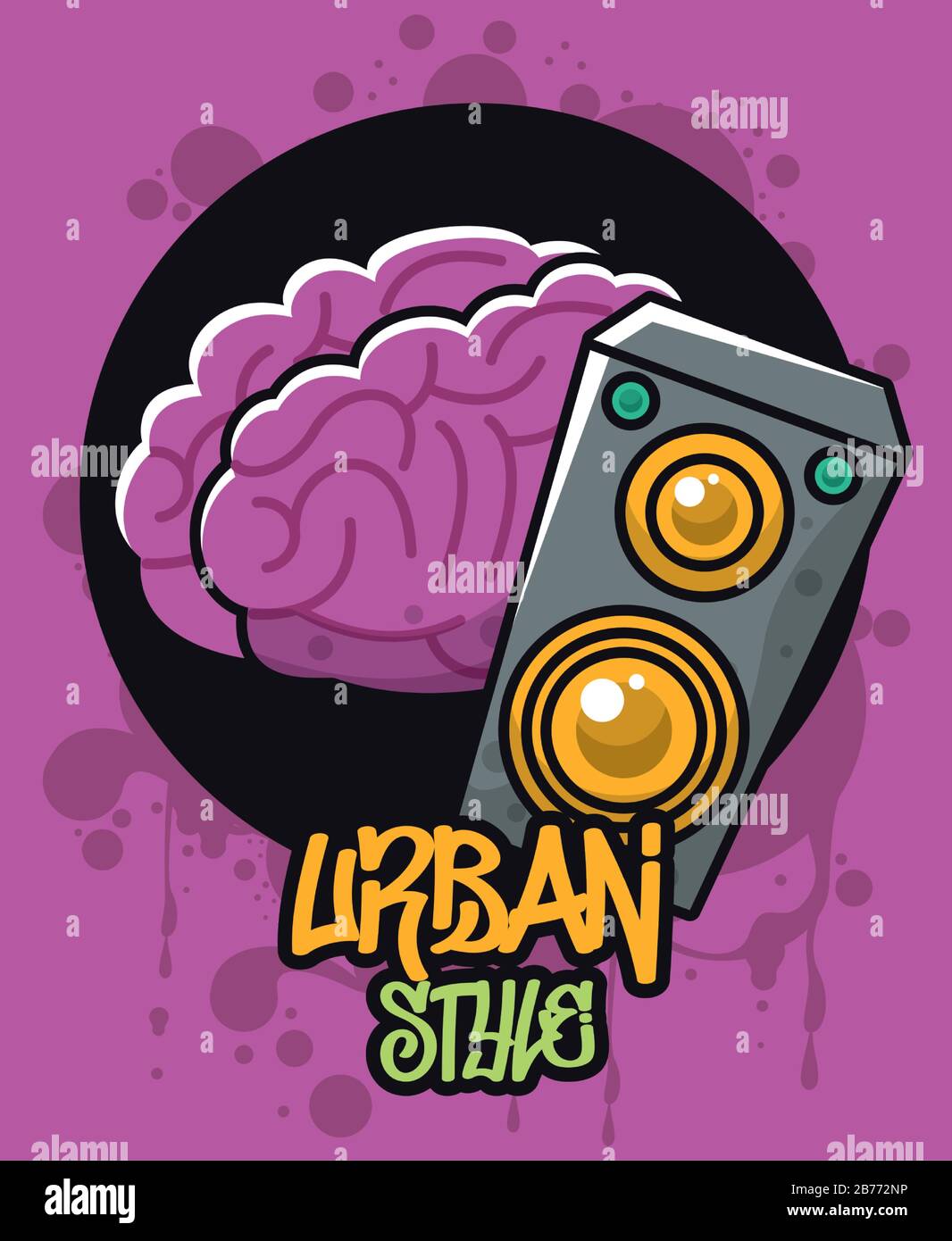 graffiti urban style poster with brain and speaker Stock Vector Image ...