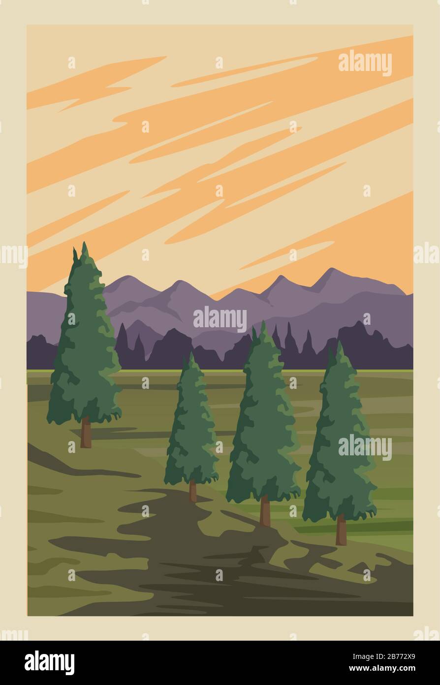 beautiful landscape with trees forest and mountains Stock Vector Image ...